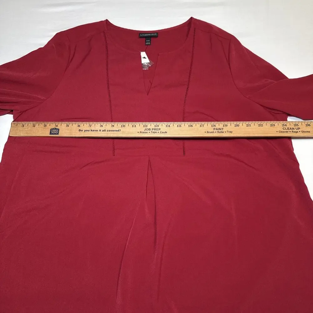 Lane Bryant Blouse Womens 18/20 Maroon Shirt Long Sleeve Embroidered Eyelet NWT